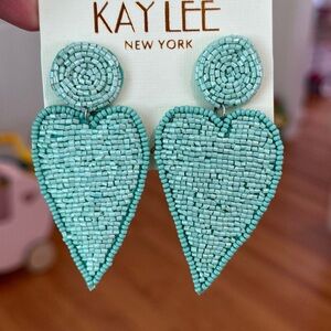 Turquoise Aqua Heart Seed Bead Statement Earrings